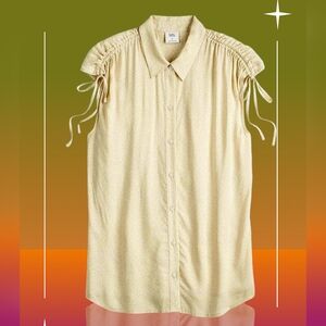 XXL Sleeveless Button Up Tie or Untie Shoulder Ruched Cap Sleeve Blouse